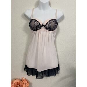 Gilligan & O'Malley Pink Sexy Chiffon Chemise Babydoll Nightie Women Sz S Padded
